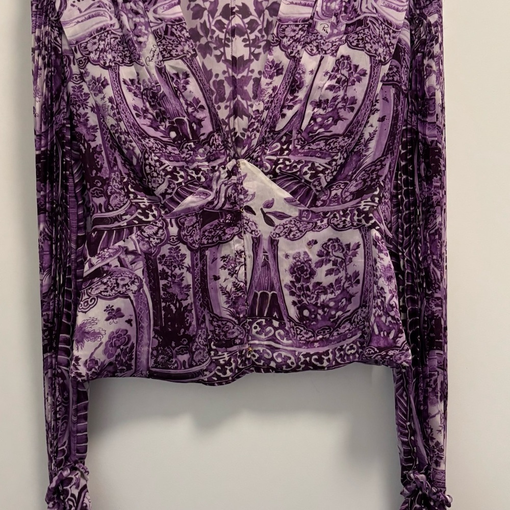 Roberto Cavalli Purple and White Patterned Blouse
